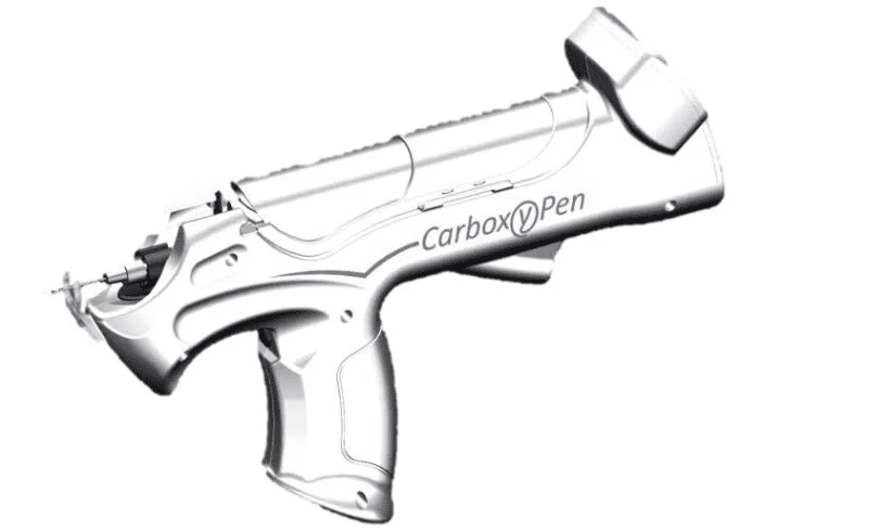 A drawing of the side view of a gun.