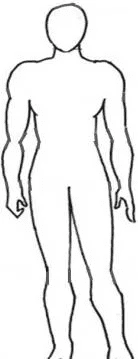 A drawing of a person standing in front of the camera.